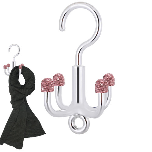 Rotating Scarf Hanger, Rotatable Belt Organizer with 4-Claws Hook, 360 Degree Rotating Hanger, Tie and Belt Hanger, Space Saving Holder Storage Hook for Belt and Tie