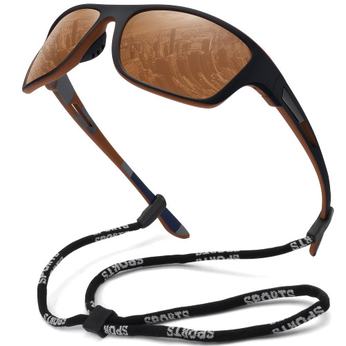 MEETSUN Polarized Sports Sunglasses for Men Fishing Cycling Baseball Running and Driving UV400 Protection Black Frame-Brown Mirror Lens