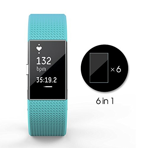 FilmPro Screen Protector for Fitbit Charge 2, Full Coverage Screen Protector for Fitbit Charge 2 HD Clear Anti-Bubble Film (6-Pack)