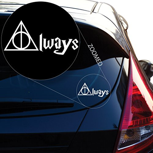 Geekery Deathly Hallows Always Inspired Harry Potter Decal Sticker for Car Window, Laptop and More. # 467 (2" x 4.3", White)