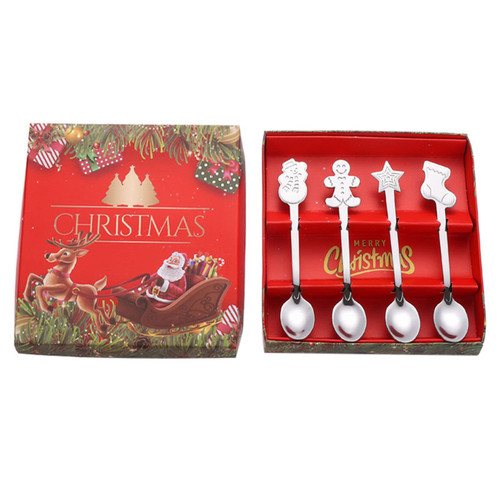 Set Of 4 Stainless Steel Tableware Coffee Spoons Christmas Themed Stainless Steel Material Coffee Spoons Dessert Spoons Stainless Steel Dessert Spoons