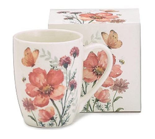 Burton + Burton Mauve Wildflower and Butterfly Mug, 12 Oz, Porcelain, Kitchen Accessories