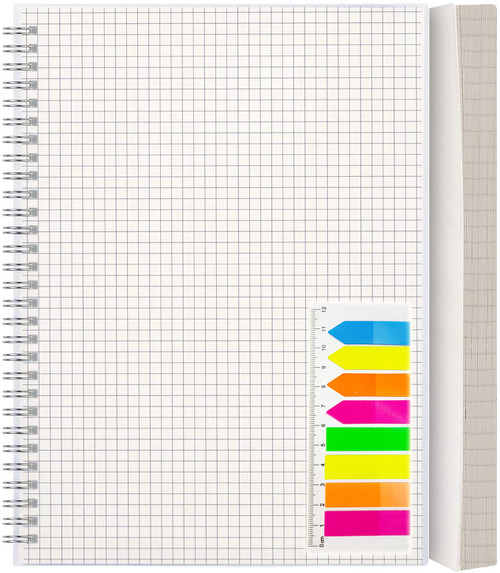 SOYOOFIS Quad Ruled Spiral Notebook (2-Pack), Back to school B5 (8 x 10") Transparent Hardcover Square Grid Spiral Journal - graph paper notebook 5 squares per inch composition - square grid notebook 80 gsm paper 80 Sheets Per Pack with Elastic Closu