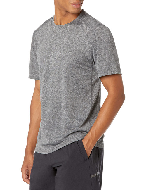 Amazon Essentials Men's Tech Stretch Short-Sleeve T-Shirt, Black Heather, Medium