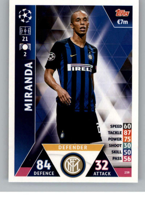 2018-19 Topps UEFA Champions League Match Attax #259 Miranda FC Internazionale Milano Soccer Trading Card
