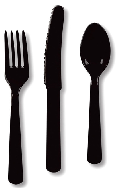 Creative Converting (0) Touch of Color Heavy Duty 24 Count Plastic Cutlery Assortment Set, Includes Fork/Spoon/Knife, Black Velvet