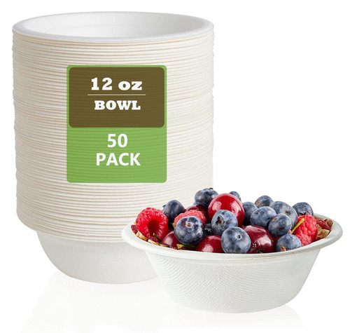 Gere Compostable Sugarcane Paper Bowls Disposable, 12oz 50 Pack,350ML Eco-Friendly Biodegradable Bowls, Made Of Natural Sugarcane, Heavy Duty Serving Bowls