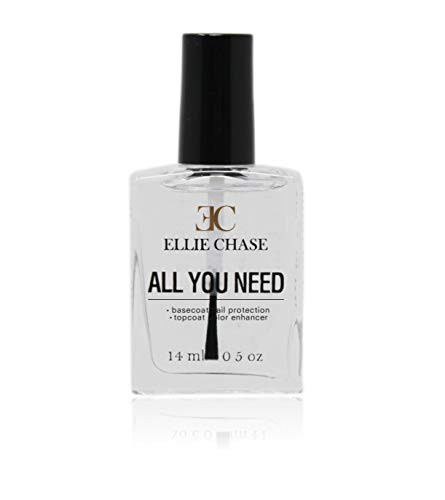 Ellie Chase 2 in 1 Top Coat & Base Coat 0.5 oz  Enhances Color, Shine Finish, Protects Nails, Prolongs Wear, Smoothes Imperfections, NO toluene, NO formaldehyde, NO DBA