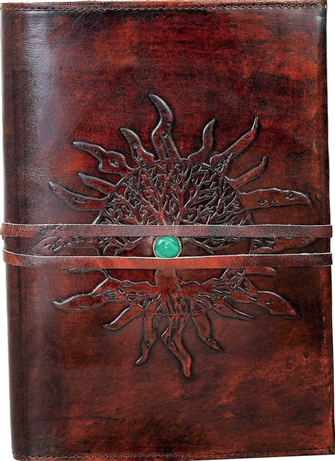 C CUERO Leather Journal Refillable Lined Paper SUN Tree of Life Handmade Leather Journal Notebook Diary/Bound Daily Notepad for Men&Women Medium,Writing pad Gift for Artist,Sketch/Writing (small)