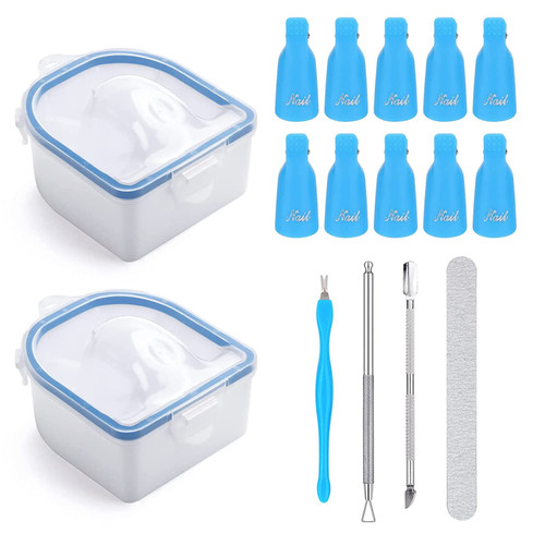 2PCS Nail Soaking Bowl, Double-layer Acetone Soak Off Bowls for Acrylic Nails, Soak Off Gel Polish Remover Manicure Bowl Kit, Soaker Tray with Nail Clips File Cuticle Peeler & Pusher Dead Skin Pusher