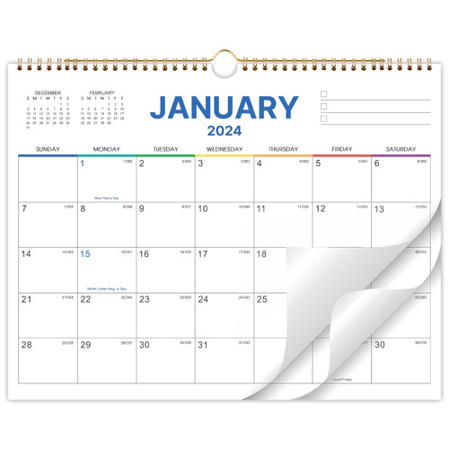 2024 Wall Calendar - 12 Monthly Calendar 2024 from January 2024 - December 2024, 14.75" x 11.5", 2024 Calendar Perfect for School, Office & Home Planning and Organizing
