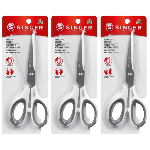 SINGER 6-1/2 inch Craft Scissors with Comfort Grip, Set of 3 SINGER 6-1/2 inch Craft Scissors with Comfort Grip, Set of 3