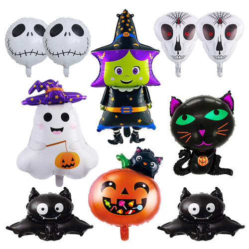 Halloween Balloons, Halloween Ghost Foil Mylar Balloons, Halloween Scary Pumpkin Witch Bat Cat Balloons, Halloween Party Decorations - Pack of 10