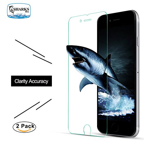 SHARKSBox iPhone7 Tempered Glass Screen Protector Fits for iPhone 8 iPhone 7 iPhone 6S iPhone 6 Extreme Impact and Scratch Protection Easy to Apply Seamless Touch Sensitivity (2-Pack)