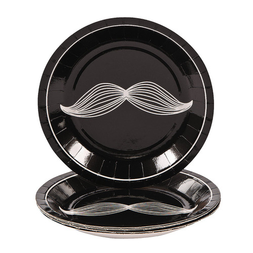 Fun Express - Mustache Party Dessert Plates - Party Supplies - Print Tableware - Print Plates & Bowls - 8 Pieces