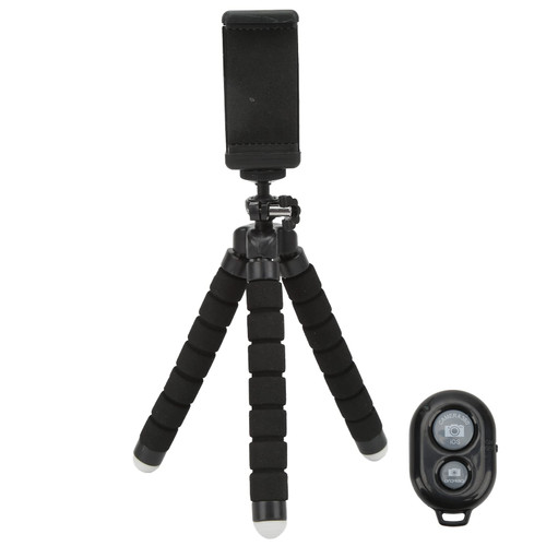 Phone Tripod, Adjustable Selfie Stick Tripod, Flexible Camera Stand Holder with Spring Switch, Universal Clip, for Travel, Selfies Or Video Recording