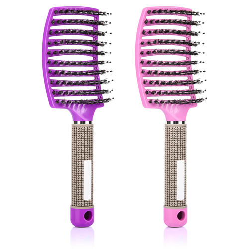 Wet Hair Brush Detangling Brush for Wet & Dry, Detangler Brush for Blow Drying, Curved Vented Wet Hair Brushes for Women Kids, Detangling Brush for Wet Dry 2 Pack (PINK+PURPLE)