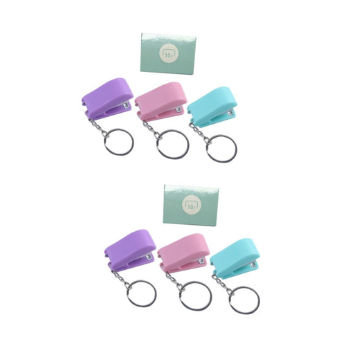 MAGICLULU 2 Sets Keychain Stapler Office Desk Accessories Paperclip Stapler Mini Push Stapler Purple Office Accessories Book Decor Small Stapler Key Ring Metal Paper Clip Fine Student