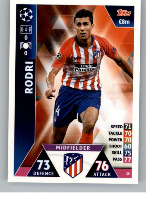2018-19 Topps UEFA Champions League Match Attax #28 Rodri Club Atletico De Madrid Soccer Trading Card 2018-19 Topps UEFA Champions League Match Attax #28 Rodri Club Atletico De Madrid Soccer Trading Card