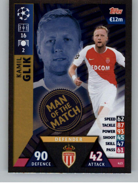 2018-19 Topps UEFA Champions League Match Attax #413 Kamil Glik Man of the Match Soccer Trading Card
