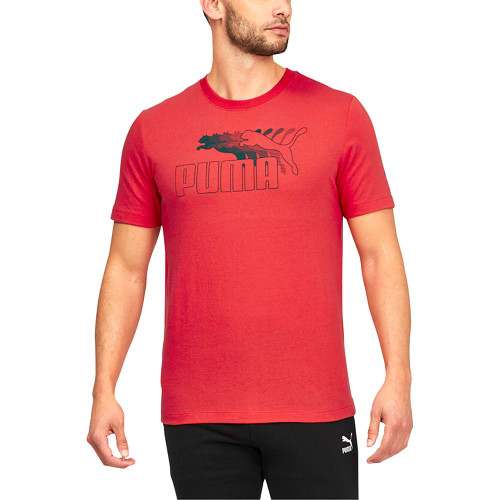 PUMA Mens No1 Logo Repeat Graphic Crew Neck Short Sleeve Athletic Tops Casual - Red - Size S