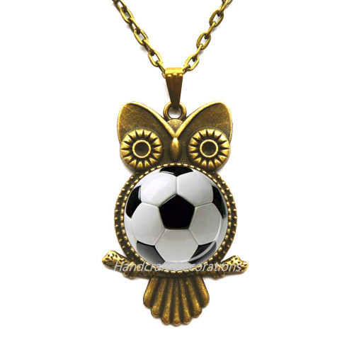 HandcraftDecorations Soccer Owl Necklace Soccer Ball Owl Necklace Sports Owl Necklace Sports Jewelry Soccer Jewelry Team Gift Ideas Soccer Player Gift.F157 (E2)