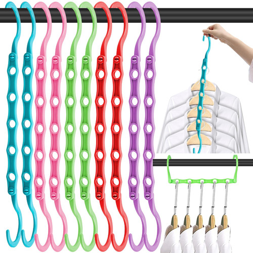Space Saving Hangers, 10PCS Magic Hangers, 5 Holes Sturdy Plastic Hanger Clothes Organizer, Closet Organizers and Storage, Space Saver Hangers Organization, College Dorm Room Essentials (Color)