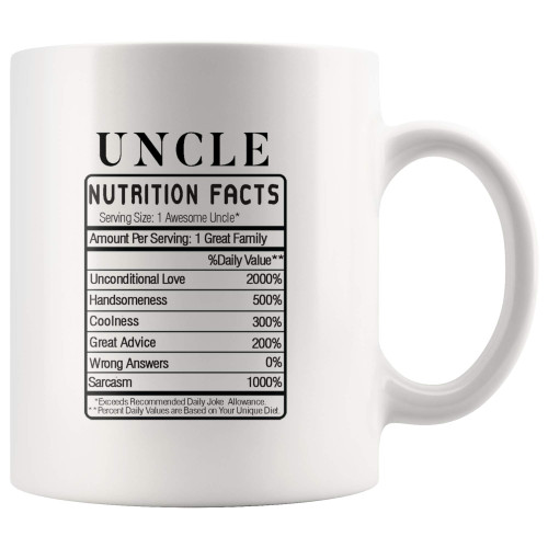 Panvola Uncle Nutrition Facts Label From Niece Nephew Brother Sister Father's Day New Uncles Funny Family Reunion Ceramic Coffee Mug 11oz White Novelty Drinkware