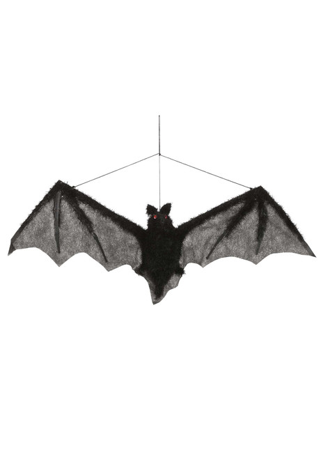 FUN Costumes Hanging Bat Fuzzy Decorative Ornament, Small Black Vampire Spooky Scary Creepy Realistic Standard