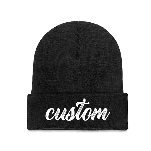 Custom Beanie Hat Personalized Winter Knitted Hat Add Design Your Own Text/Logo/Image Beanie,Winter Hats for Men Women Knitted Print Hat Black