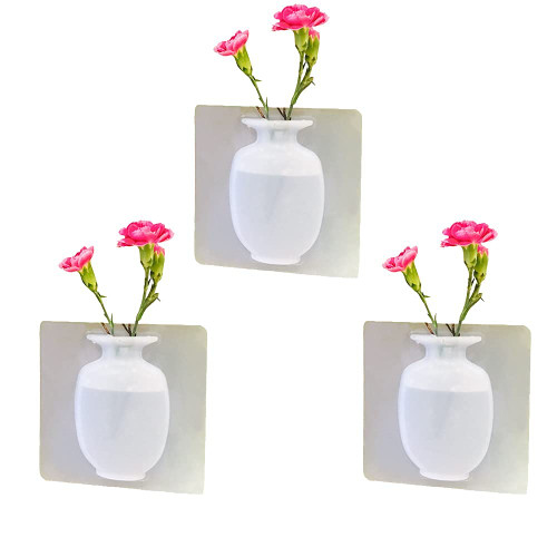 Silicone Vase - 3/6 Pcs Magic Silicone Sticky Flower Vase - Wall-Mounted Reusable Removable Flower Pots - Portable Self-Adhesive Wall Mount Vase Sticker (3PCS,Transparent)