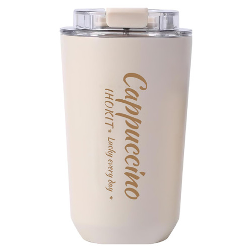 IHOKIT 12oz Coffee Tumbler Vacuum Stainless Steel Double Wall Insulated Coffee Cup with Leakproof Lid, Reusable Coffee Travel Mug for Keep Hot/Ice Coffee,Tea and Beer (White)