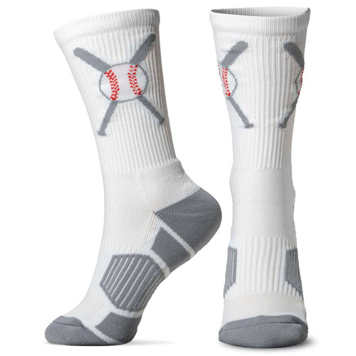 ChalkTalkSPORTS Baseball Adult Athletic Woven Mid-Calf Socks | Crossed Bats | White