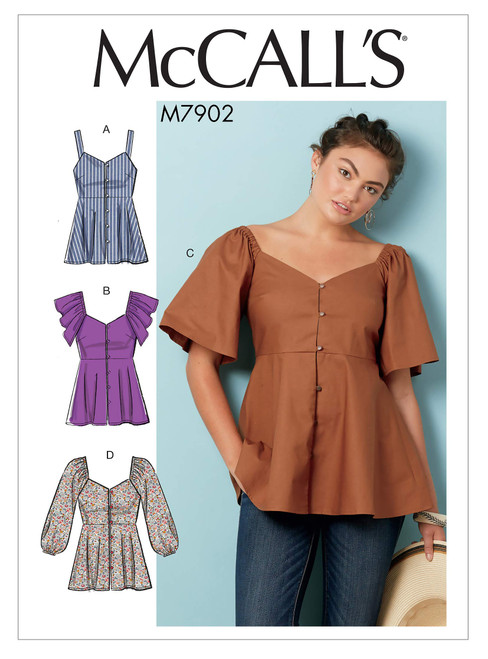 McCall Pattern Women's Tank, Gathered, Ruffle Sleeve Top, Sizes 6-14 Sewing Pattern