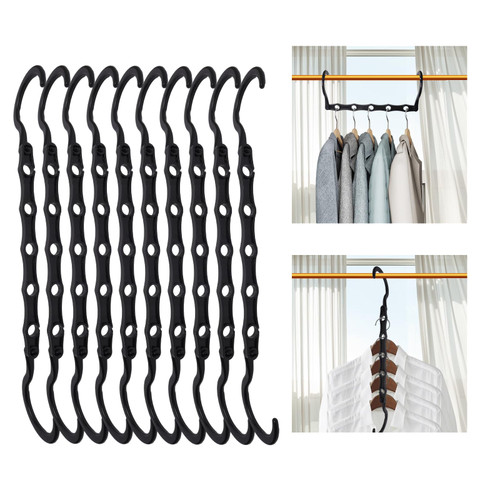 Black Space Saving Hangers, 10PCS Magic Hangers, 5 Holes Sturdy Plastic Hanger Clothes Organizer, Closet Organizers and Storage, Space Saver Hangers Organization, College Dorm Room Essentials