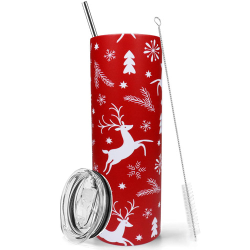 Christmas Tumbler Elk Cup With Lid and Straw 20oz Christmas Skinny Tumbler Christmas Gifts for Women Stainless Steel Insulated Elk Stuff Water Bottle Cups Coffee Mug Travel Tumbler