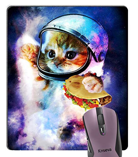Knseva Funny Cat Astronaut Nebula Galaxy Pancake Mouse Pad, Cute Space Kitten Colorful Rainbow Mouse Pads