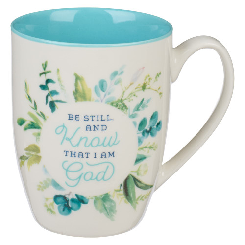 Christian Art Gifts Women's Ceramic Coffee & Tea Mug: Be Still and Know - Psalm 46:10 Scripture, Microwave/Dishwasher Safe Cup, Lead-free/Non-toxic Religious Drinkware, Teal/White Floral, 12 fl. oz.