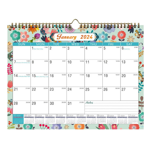 Wall Calendar 2023-2024, 18 Month Calendar July 2023 - December 2024, 13''X10'' 2024 Wall Calendar, Calendar 2024 with to-dos, Monthly Calendar with Thick Paper & Hook for Home, School, Office (Flower)