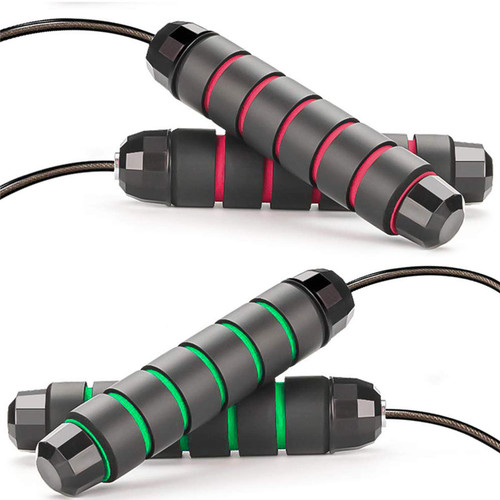 Jump Rope Tangle-Free with Ball Bearings Rapid Speed Skipping Rope Cable, Adjustable Jumping Ropes with 6" Memory Foam Handles for Men, Women and Kids - 2 Pack