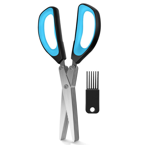 Farani Multifunctional Kitchen Shears Set - 2 Pack Kitchen Scissors, All Purpose Heavy Duty Meat Shears & Herb scissors with 5 Blades, Stainless Steel Sharp Food Scissors (Blue Herb scissors)