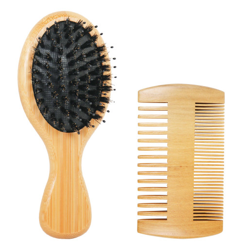 OWIIZI Mini Boar Bristle Hair Brush Set Soft Natural Boar Bristle Bamboo Pocket Detangler Brush and Comb Set for Travel Long Curly Fine Hair OWIIZI Mini Boar Bristle Hair Brush Set Soft Natural Boar Bristle Bamboo Pocket Detangler Brush and Comb Set for Travel Long Curly Fine Hair