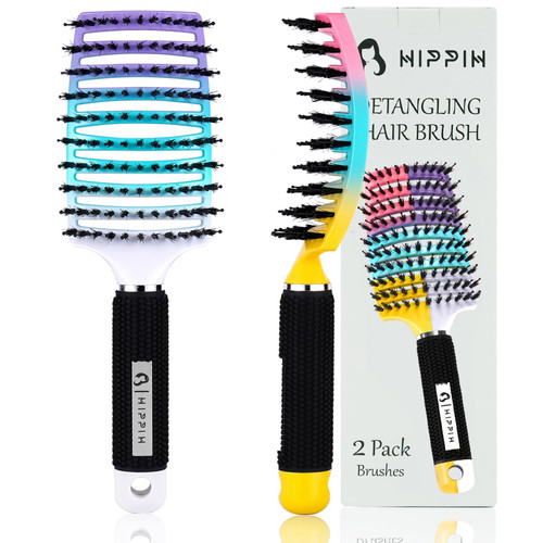 Hair Brushes for Women, HIPPIH Boar Bristle Hair Brush, Detangler Brush for Curly Hair, Vented Hairbrush Mens, 2Pack Detangling Brush for Black Natural Hair Blow Drying Hair Brushes for Women, HIPPIH Boar Bristle Hair Brush, Detangler Brush for Curly Hair, Vented Hairbrush Mens, 2Pack Detangling Brush for Black Natural Hair Blow Drying