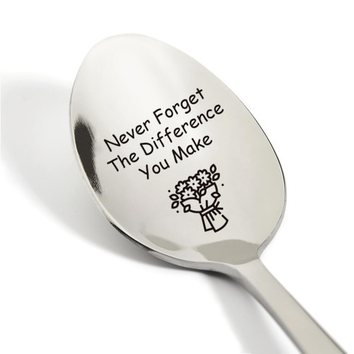 Thank You Gift for Women Coworker Teacher, Retirement Gift for Coworker, Never Forget the Difference You Make Spoon Engraved Stainless Steel, Coffee Spoon Tea Spoon Gift