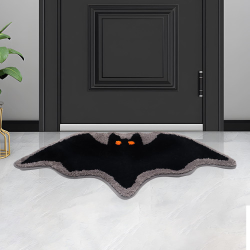 JoeRita Halloween Bath Mat, Bat Bathroom Rugs Horror Mat, Goth Mats Bat Rugs, Flocked No Slip Rug Gothic Gift Room Decorations Cute Mats for Kitchen Bedroom Holiday Decor 37x16 in