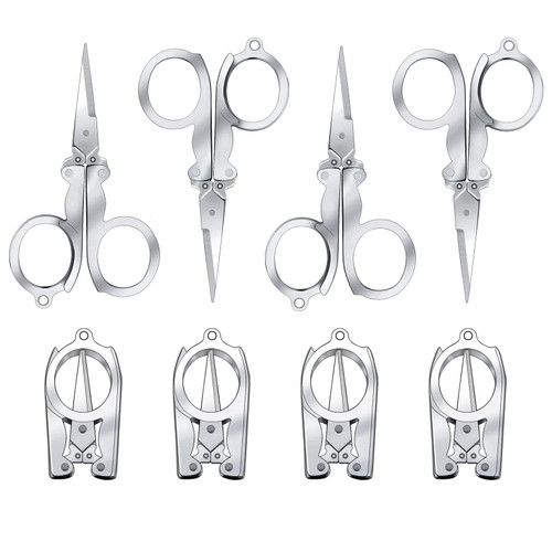 8 Pcs Stainless Steel Small Scissors Folding Scissors, Pocket Portable Foldable Travel Scissors Tiny Mini Craft Cutter for Home Travel, Silver