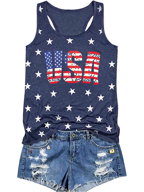 Binshre USA 4th of July Tank Top for Women American Flag Stars Striped Tee Shirt Casual Sleeveless Patriotic Vest