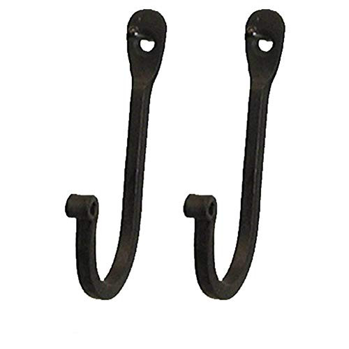 CTW 720002 Early American Single Prong Wrought Iron Hooks, Set of 2  Rustic Curved Metal Fasteners  Decorative Colonial Wall D?r