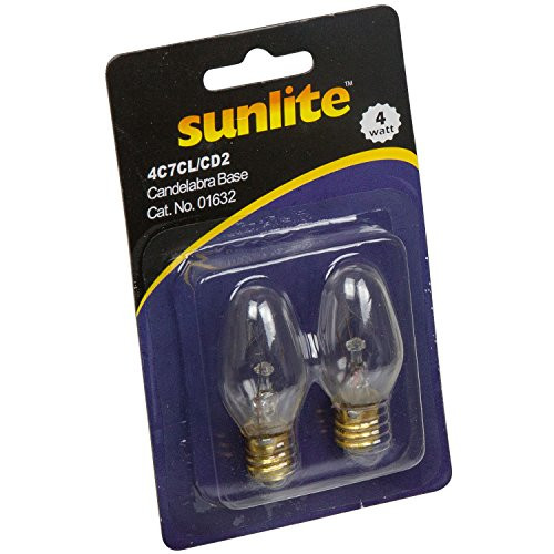 Sunlite 4C7/CL/CD2 Incandescent 4-Watt, Candelabra Based, C7 Night Light Bulb, Clear, 2 Pack
