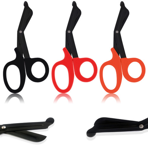 Trauma Shears, Medical Scissors 3-Pack, Premium Bandage Scissors for Nurses 5.5" Nursing Scissors, Nurse Scissors, Emergency First Aid Scissors, EMT Shears, Safety Tape Scissors Black + Red + Orange
